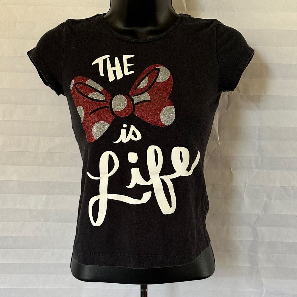 Disney Minnie Mouse Black Short Sleeve Graphic Tee Girls Size 7/8 Cute Classic